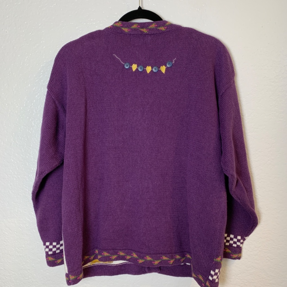 Vintage Quacker Factory Cardigan Sweater Medium Purple Garden Angels Miracles - Picture 12 of 16